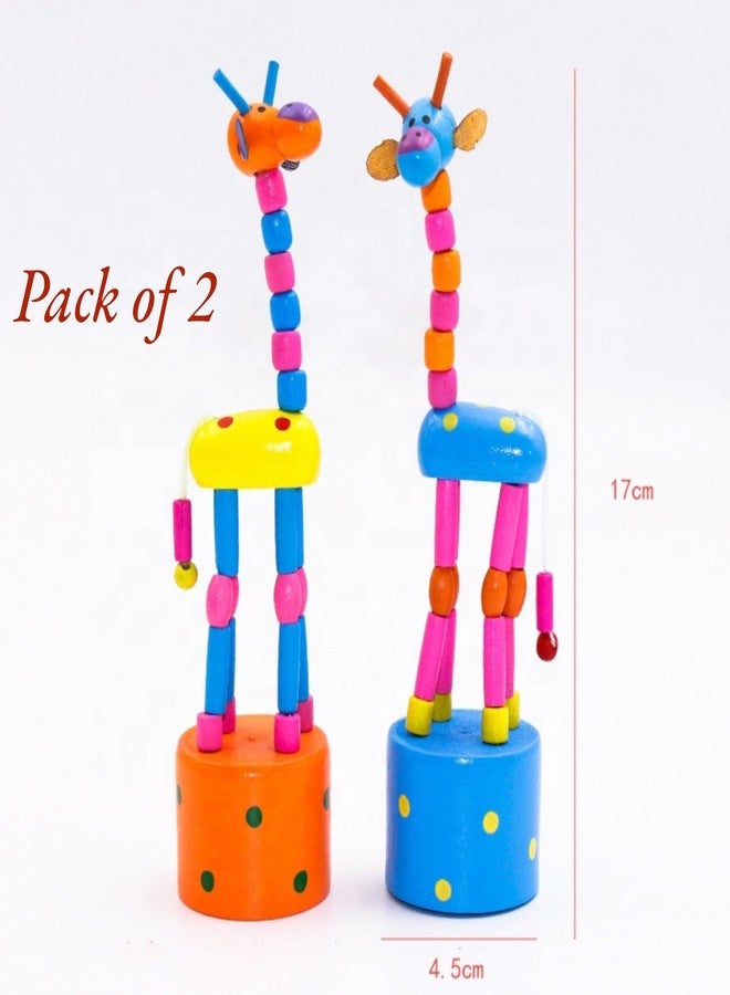 UPBEAT Wooden Pressing Giraffe Toy (Pack of 2) Interactive Play I Eco-Friendly Material I Skill Development I Bright & Attractive Colors I Portable & Lightweight I Great Gift Choice I Channapatna Toys - Image 2